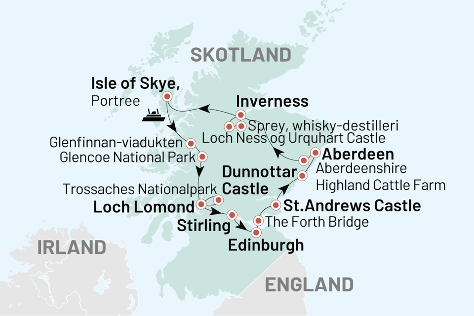 Skotland Edinburgh Aberdeen Iverness Isleofskye Lochlomond All Stops