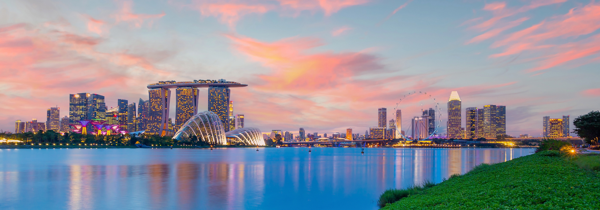 Singapore Skyline Solnedgang