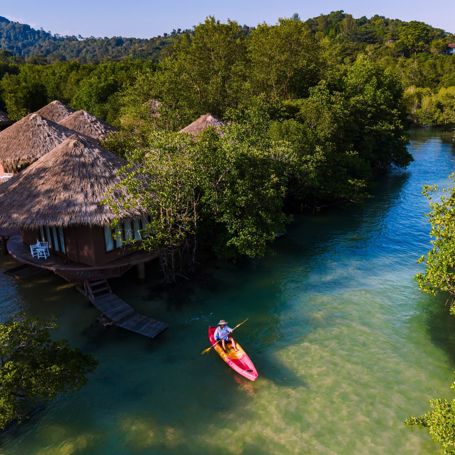 Thailand Koh Phayam Kayaker Traditional Thatched Roof Bungalows
