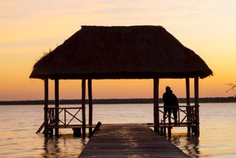Mexico Bacalar Sunset Pier Lagoon