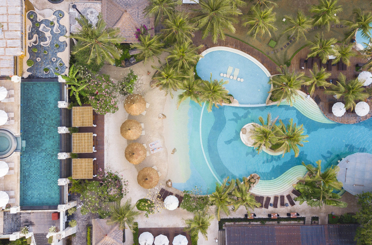 bali - legian - Bali Mandira Beach Resort & Spa_Swimming Pools from Aerial view