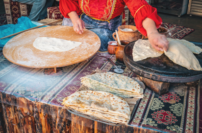 Azerbaijan Woman Making Qutab With Greens Traditional Food