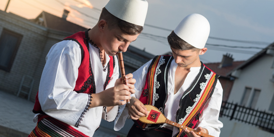 Albania Boys Traditional Costumes And Instruments
