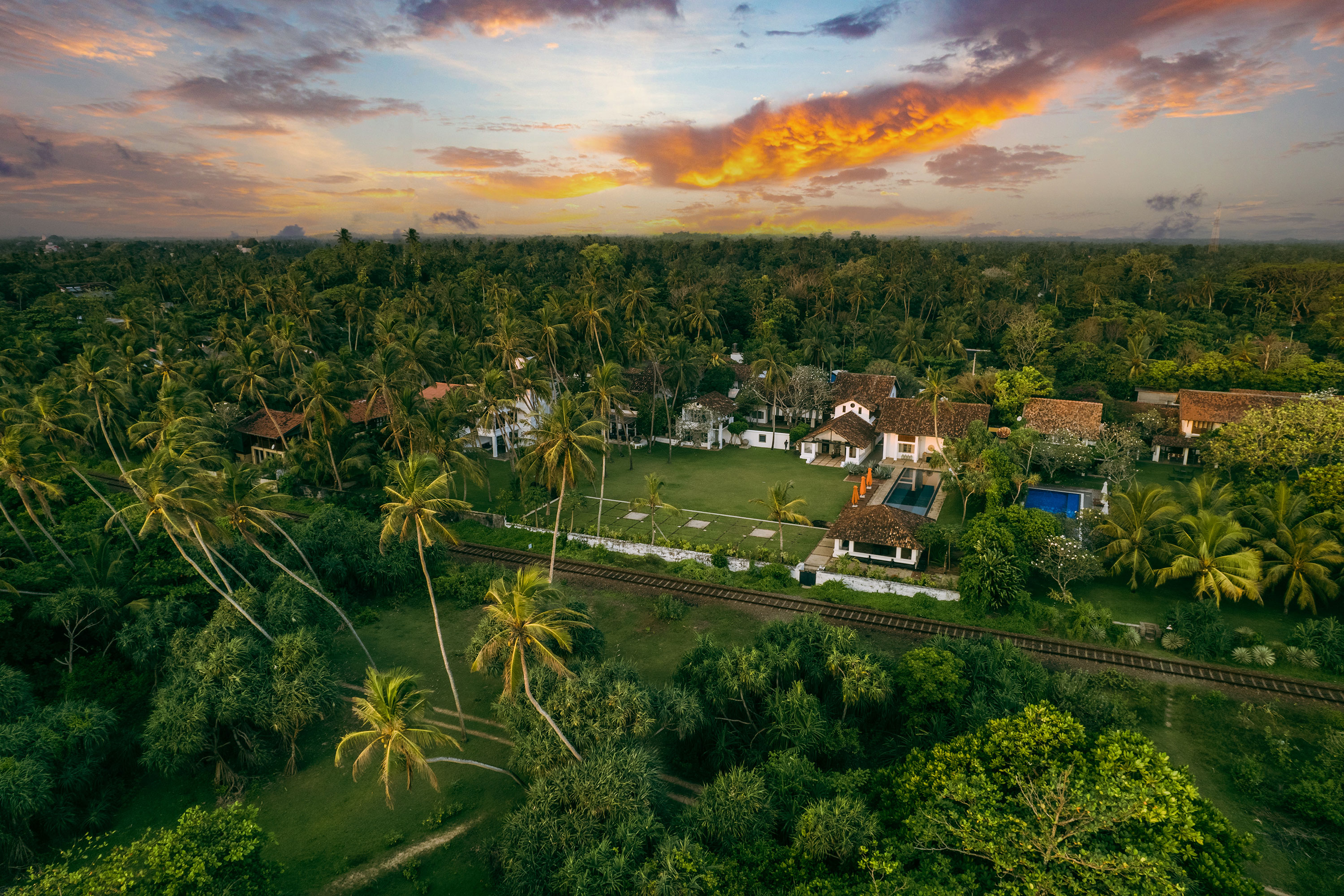 Aerial Sunset Train Tracks