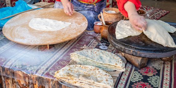 Azerbaijan Woman Making Qutab With Greens Traditional Food (1)