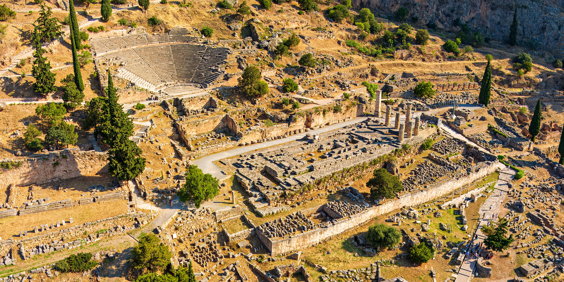 Greece Delphi Ancient Theater And Temple Of Apollo
