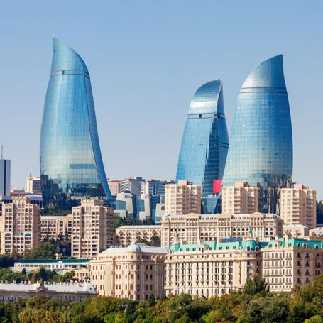 Azerbaijan Baku Flame Towers New Old Buildings