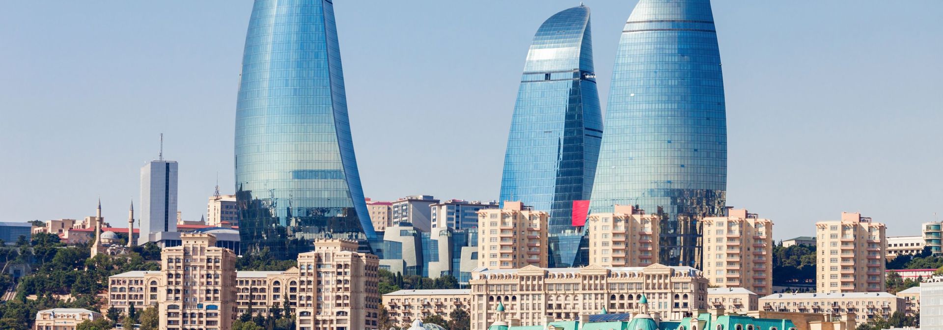 Azerbaijan Baku Flame Towers New Old Buildings