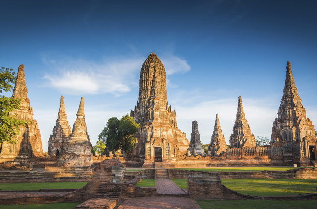 Wat Mahathat Ayutthaya ruiner i Thailand