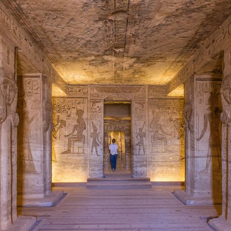 Egypt Aswan Abu Simbel Tempel Carvings Statues Inside Nefertari Temple