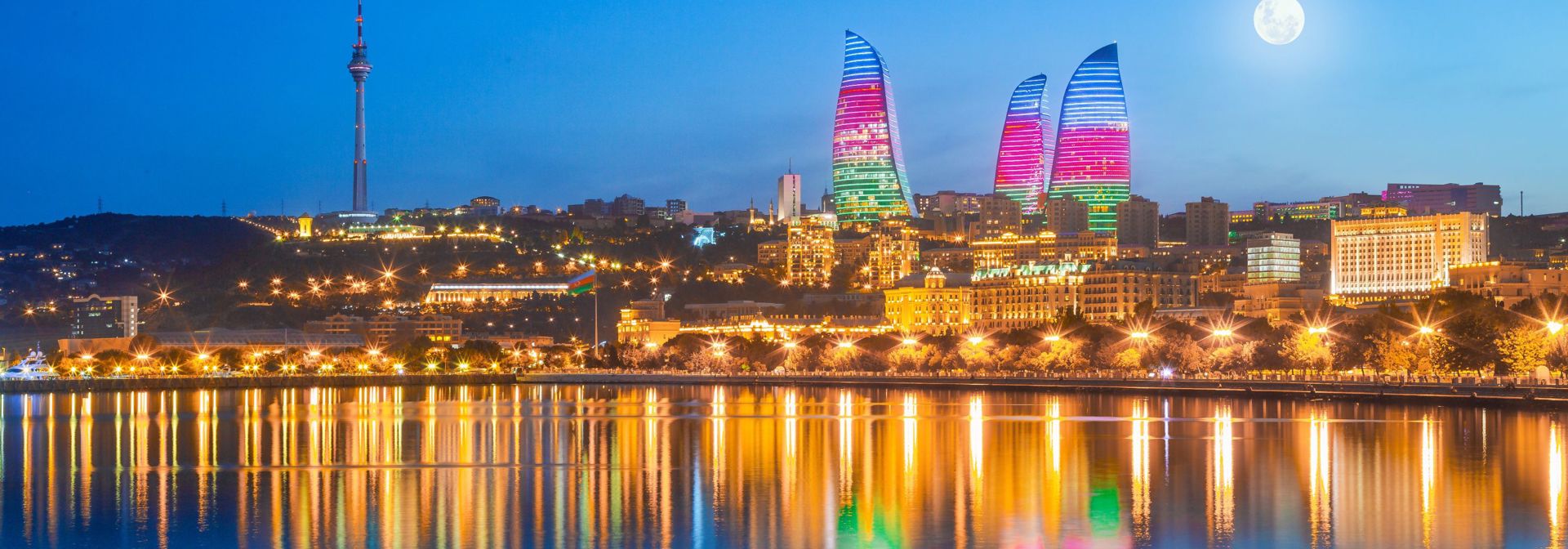 Azerbaijan Baku Flame Towers Evening