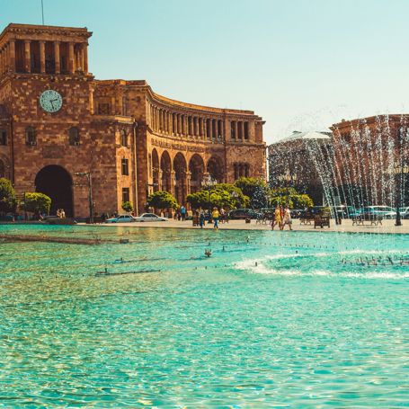 Armenia Yerevan Fountains And Republic Square Sunny